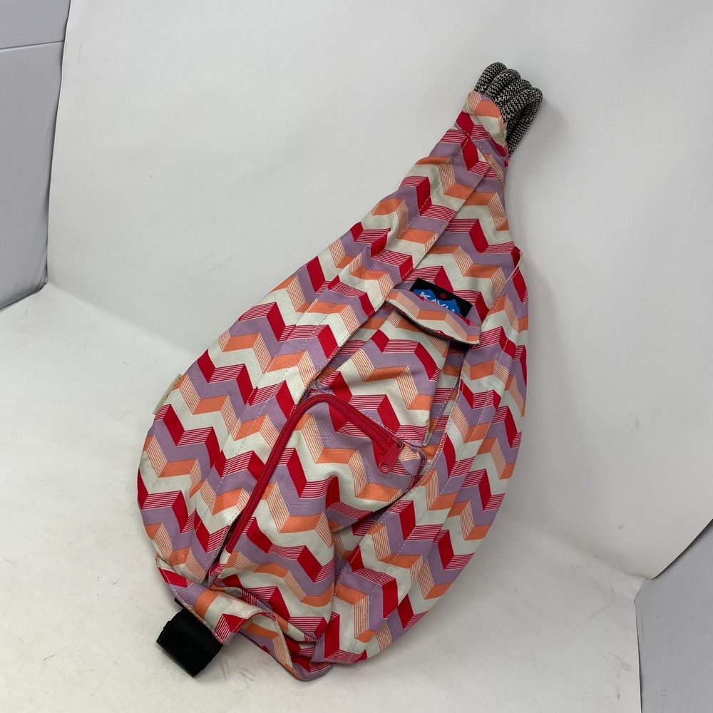 KAVU Sunset Chevron Pink Rope Sling Bag Backpack VGUC‎